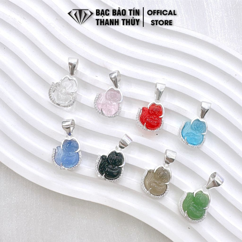 Mặt dây chuyền bạc hồ ly chín đuôi Bảo Tín Thanh Thủy đá mã não các màu bọc bạc đính đá viền, bạc ta nguyên chất
