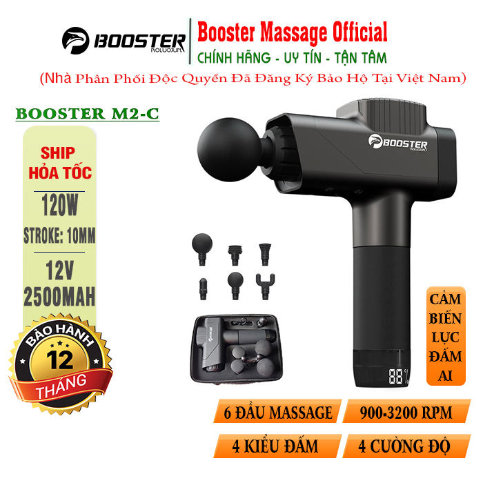 Súng massage giãn cơ cao cấp Booster M2-C - công suất 125W, điều khiển chip AI