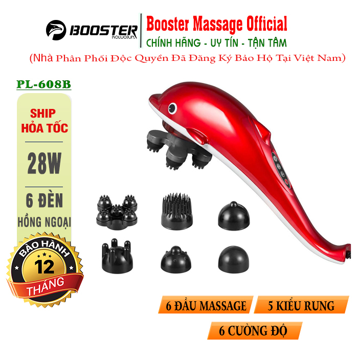 Máy Massage Cầm Tay Cá Heo 6 Đầu Puli PL-608B - Công suất 28W, 6 Tốc Độ Massage