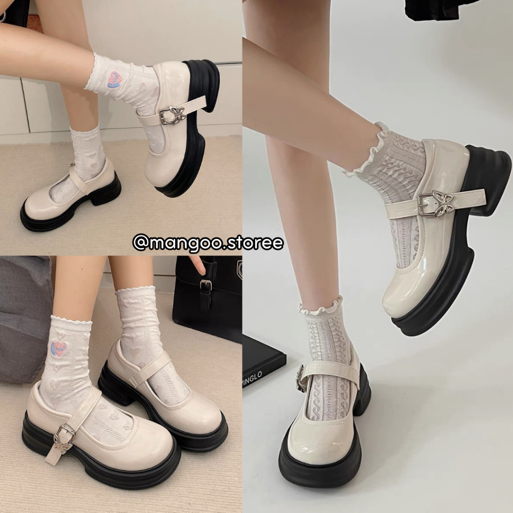 Giày búp bê Lolita mũi tròn khóa cài họa tiết Butterfly