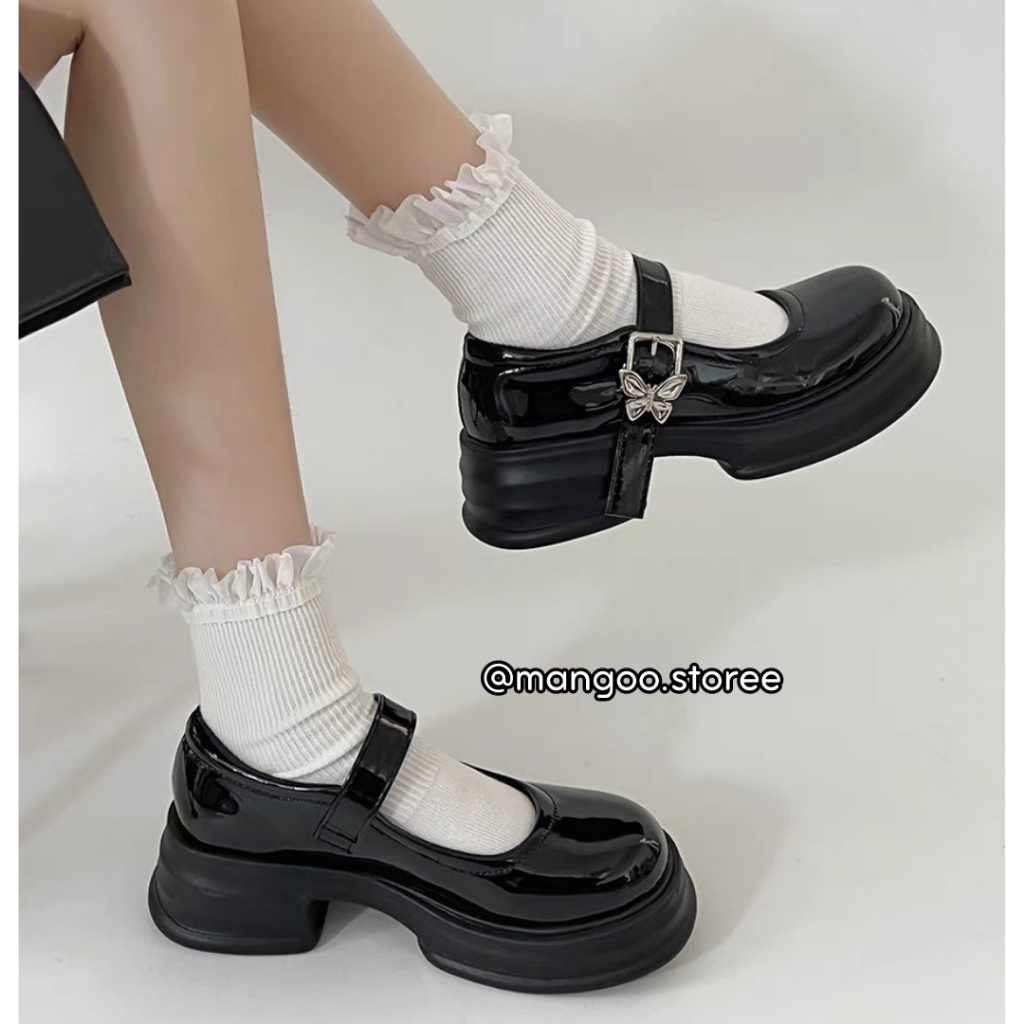 Giày búp bê Lolita mũi tròn khóa cài họa tiết Butterfly