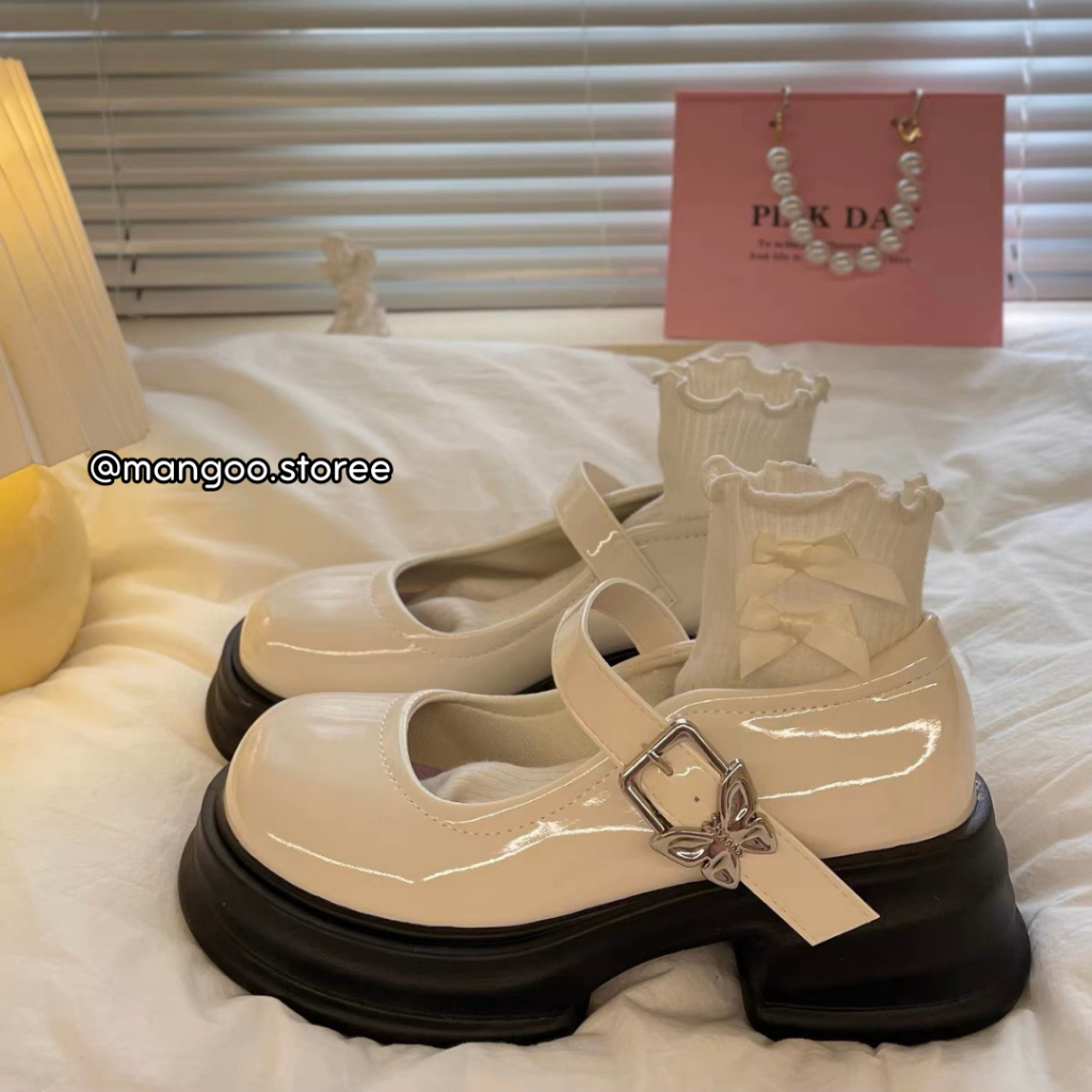 Giày búp bê Lolita mũi tròn khóa cài họa tiết Butterfly