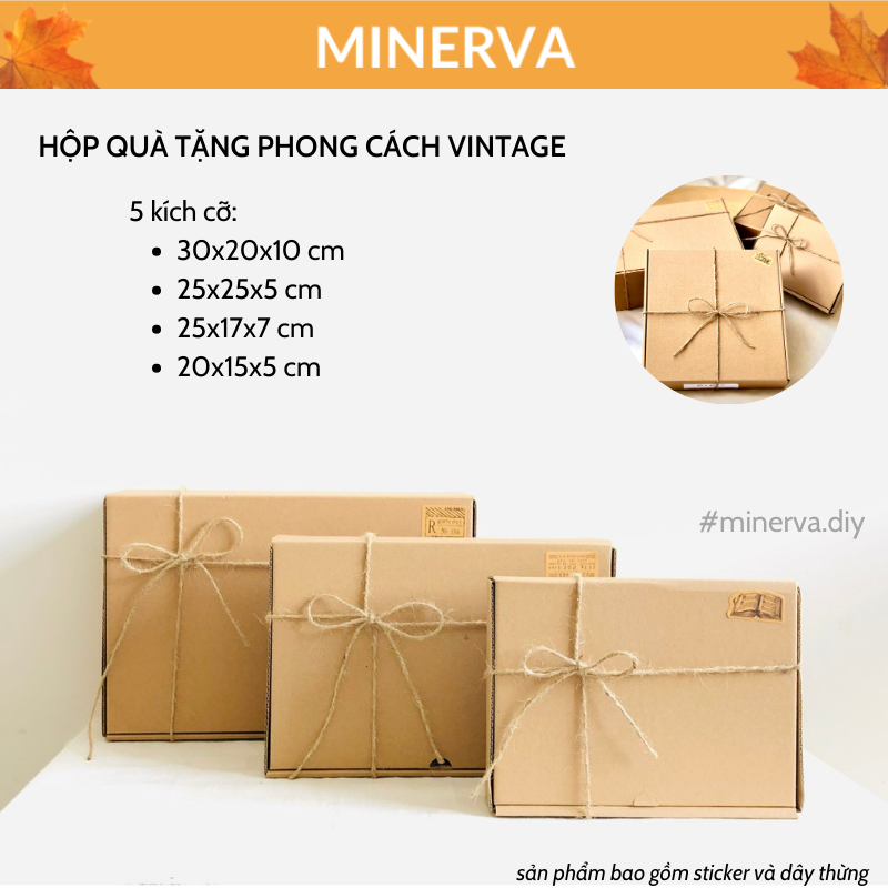 Hộp đựng quà tặng màu craft phong cách VINTAGE nhiều kích thước