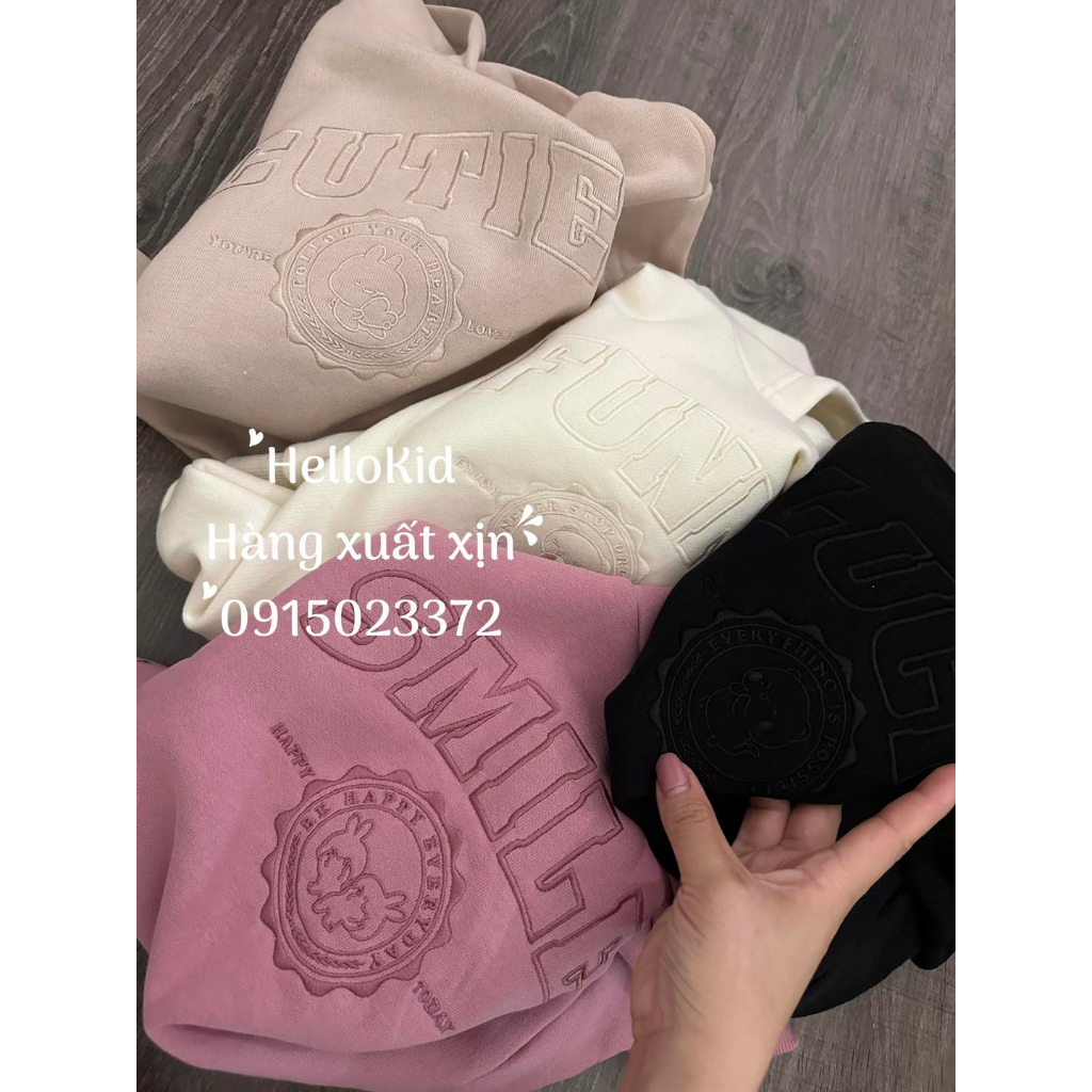 Áo nỉ hoodie hình thêu logo cho bé