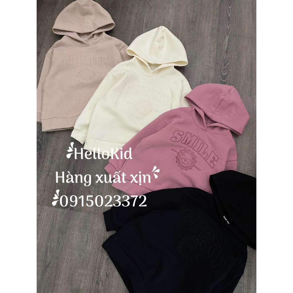 Áo nỉ hoodie hình thêu logo cho bé