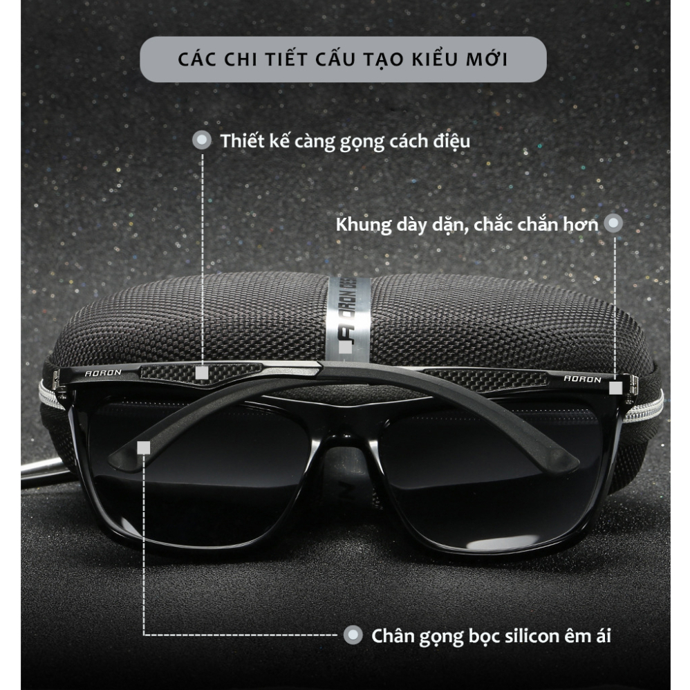 Kính Mát Mắt Vuông Phân Cực AORON Kính Thời Trang Cho Nam Và Nữ Gọng Nhôm-Magie Siêu Bền Cách Điệu Phong Cách Mới AK126