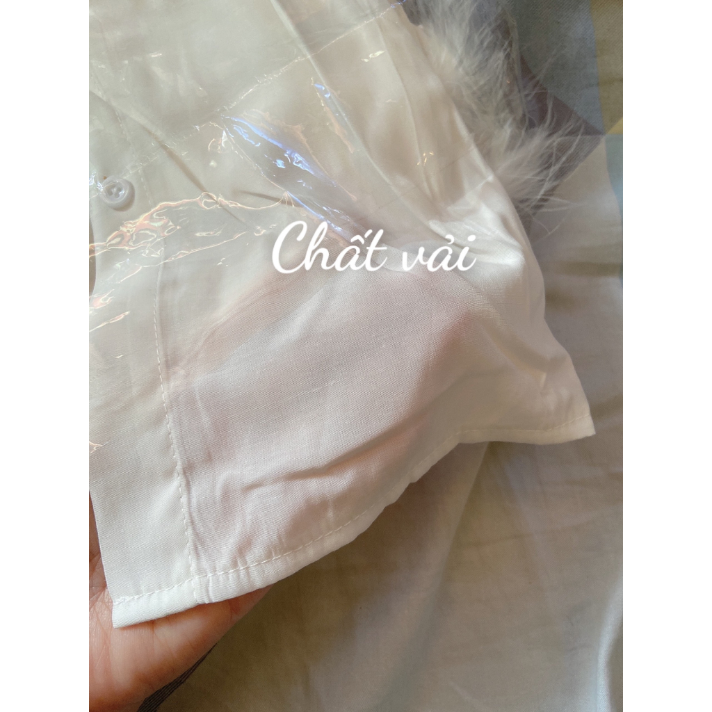 Áo Sơ Mi Nữ Hở Vai Phối Lông Vũ Sang Chảnh