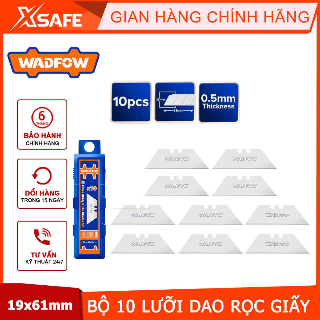 Bộ 10 lưỡi dao rọc giấy siêu bén WADFOW 19x61mm bền chắc chống gãy cắt bìa caton decal giấy dán tường khắc gỗ