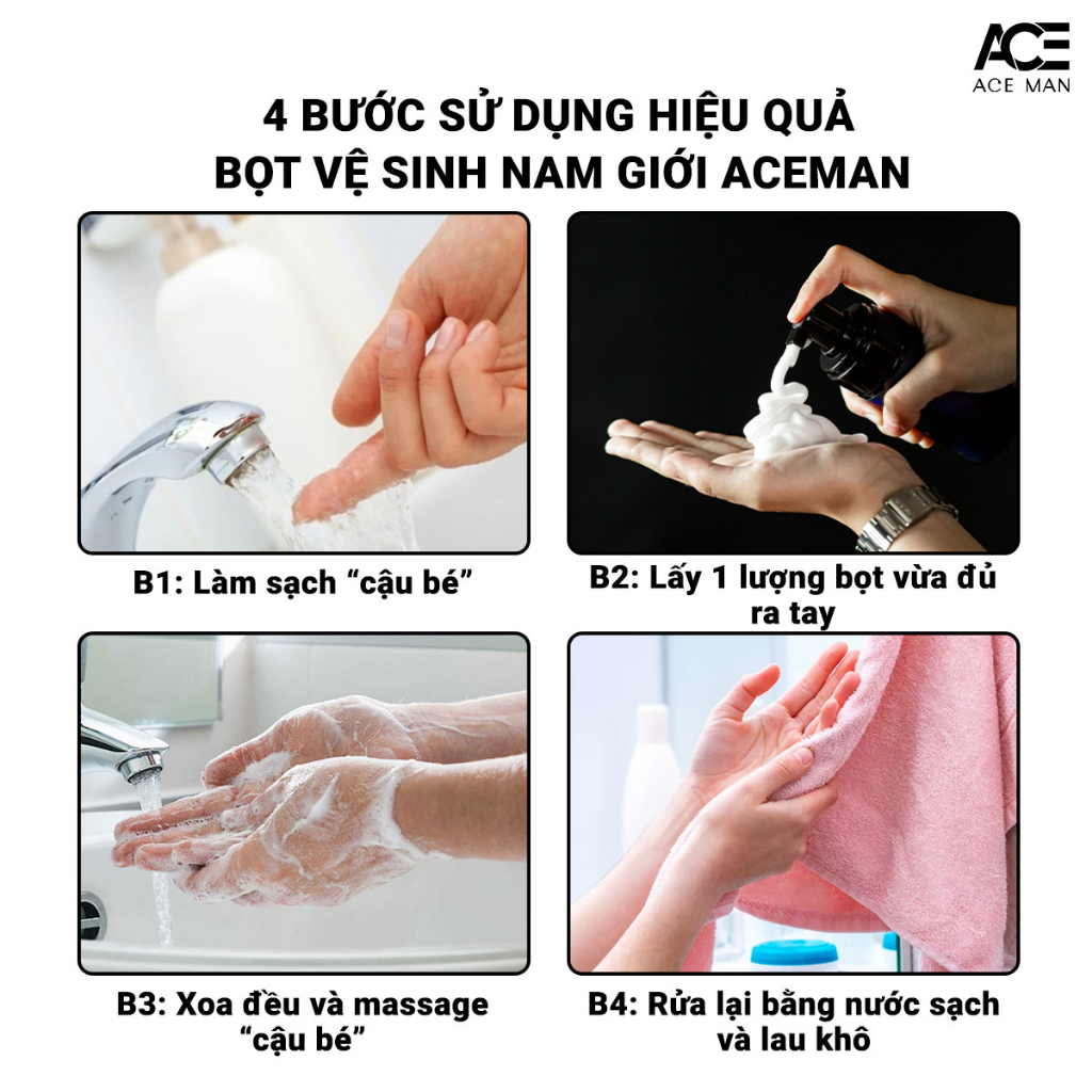 Bọt vệ sinh nam giới ACEMAN 100ML hương nước hoa nam tính 3 style chiết xuất từ thiên nhiên