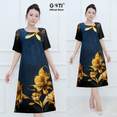GOTI – SALE OFF LẺ SIZE Đầm Dáng Suông Trung Niên Dự Tiệc Cao Cấp Big Size Vải Lụa Mềm Mịn Cho Mẹ U40 U50 3345