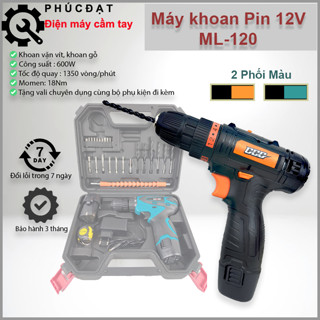 Máy khoan pin 12v ML120, công suất 600w - Máy khoan pin, bắn vít đa năng có đảo chiều, đèn LED - Tặng kèm Valy