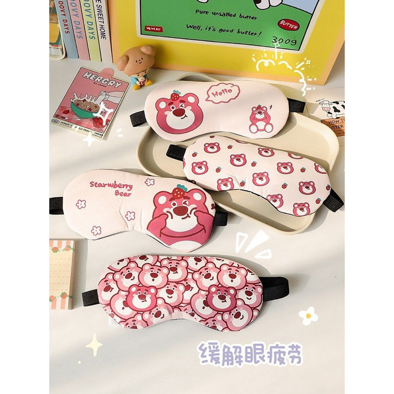 Bịt Mắt Hình Gấu Dâu Lotso Kèm Túi Gel Massage