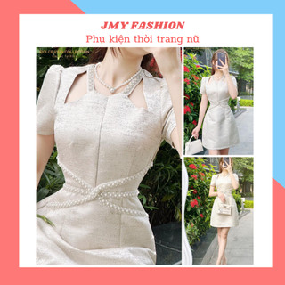 V3528 váy tafta ghi ánh bạc cổ yếm đính ngọc nhân tạo [DVC&ACC] váy đầm dáng A ngắn tafta