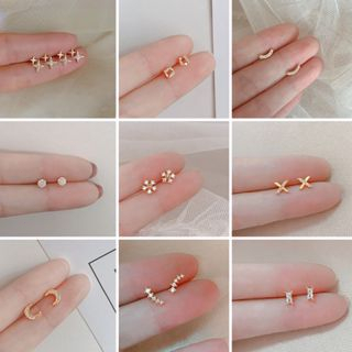 🥟ice🥟Bông Tai Bạc 925 Hình Trăng Sao Nhỏ Xinh Sáng Tạo Đơn Giản Cho Nữ