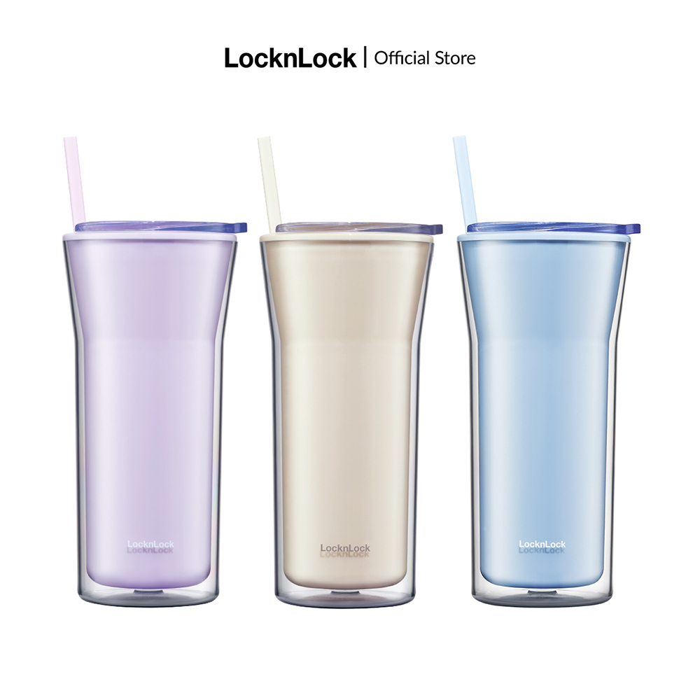 Ly nhựa 2 lớp Lock&Lock Daily Essential double wall cold cup 770ml kèm ống hút và cọ vệ sinh 3 màu HAP526