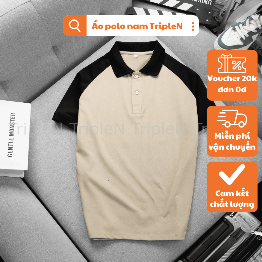 Áo polo nam cổ bẻ TripleN tay ngắn chất liệu vải cá sấu co giãn 4 chiều cao cấp, màu sắc trẻ trung, thời trang