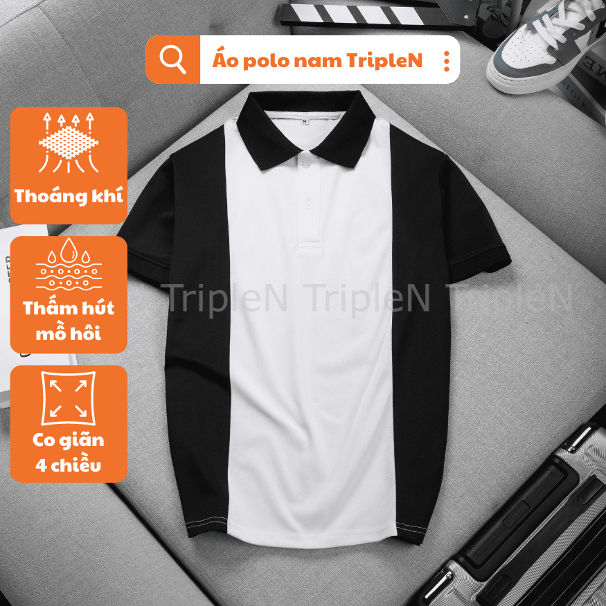 Áo polo nam cổ bẻ TripleN tay ngắn chất liệu vải cá sấu co giãn 4 chiều cao cấp, màu sắc trẻ trung, thời trang