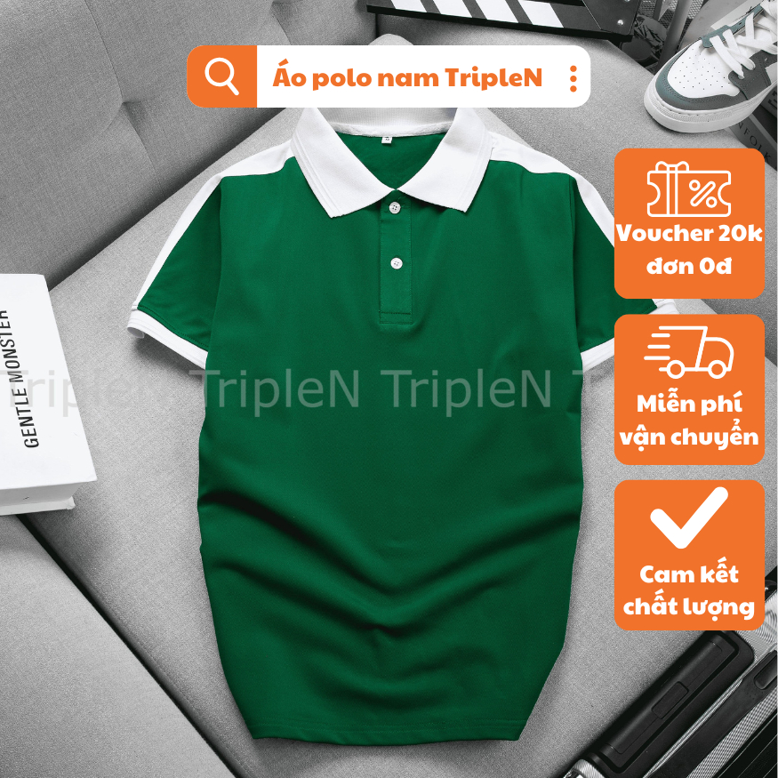 Áo polo nam TripleN ngắn tay vải cá sấu thoáng mát, kiểu dáng thời trang dễ phối đồ