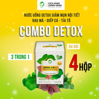Combo 4 hôp Bột Detox 3 in 1 Rau má Diếp cá Tía tô EHERBAL (84 gói)