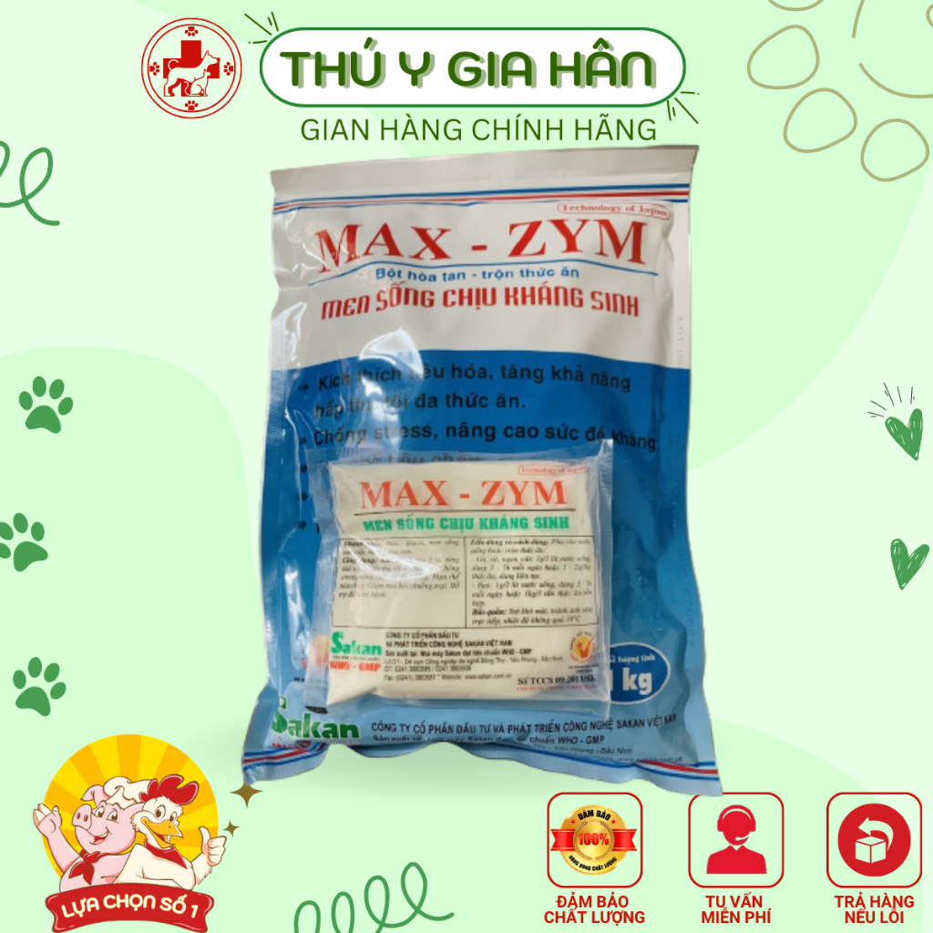 Men tiêu hóa Max-Zym Sakan 1Kg - Men sống chịu kháng s, inh cho chó, mèo,lợn,gà