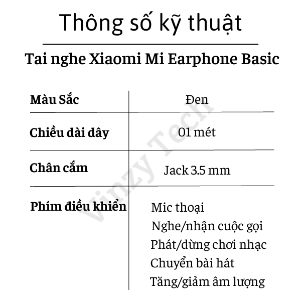 Tai nghe dây nhét tai Xiaomi thiết kế đơn giản thời trang Vinzy - bảo hành 6 tháng lỗi 1 đổi 1