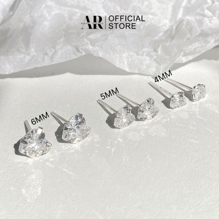 Khuyên tai bạc 925 bông tai nụ đá trái tim size 4-5-6mm-Aura Silver-KT59