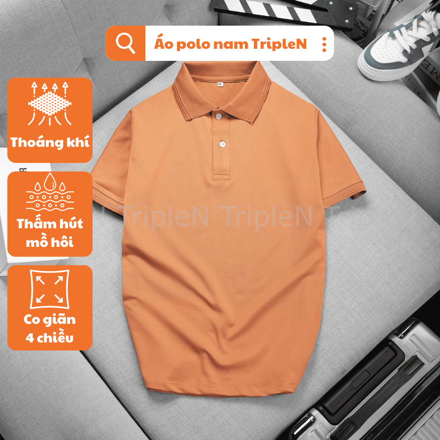 Áo polo nam TripleN ngắn tay vải cá sấu thoáng mát, kiểu dáng thời trang dễ phối đồ