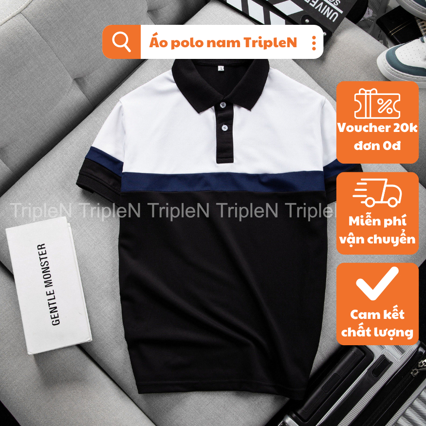 Áo thun polo nam tay ngắn TripleN chất liệu vải cá sấu co giãn thoáng mát, thiết kế thời trang