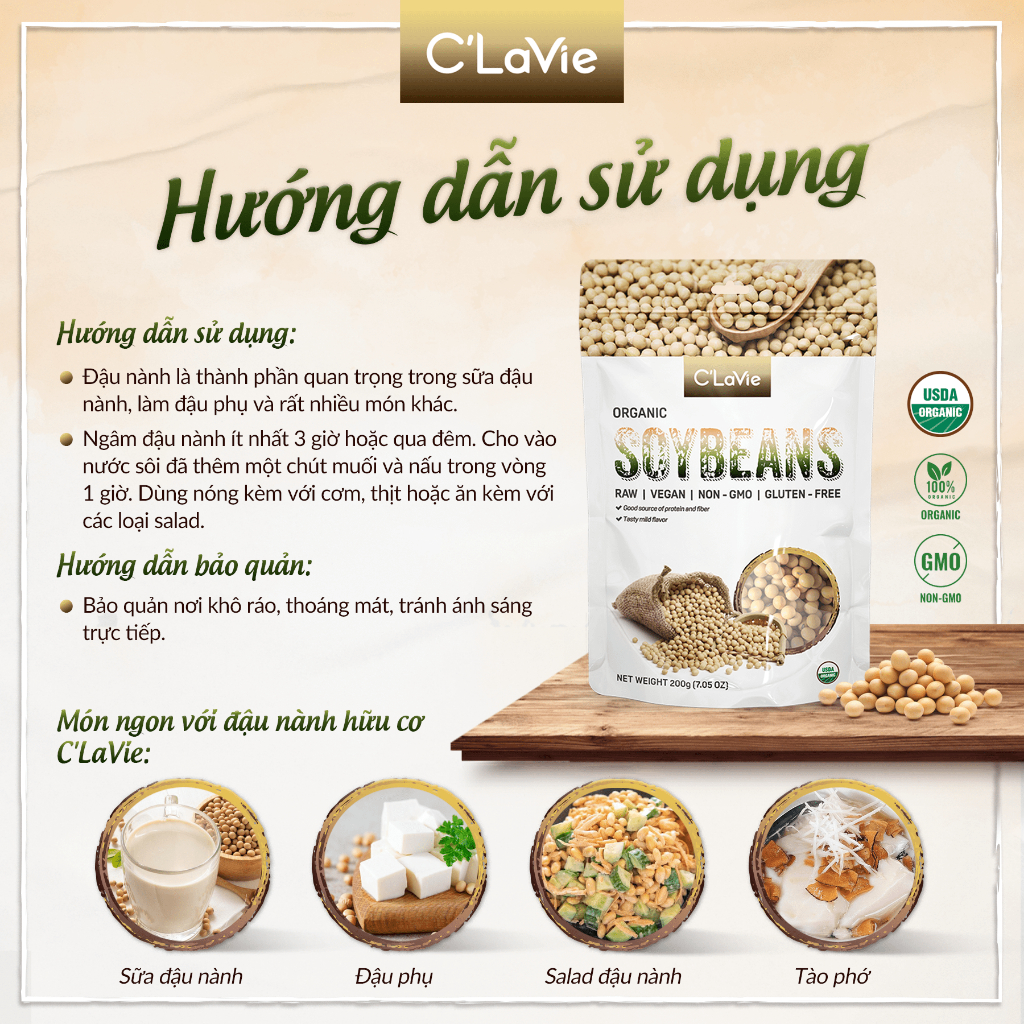 Đậu nành hữu cơ thuần chủng không biến đổi gen C'LaVie 200g