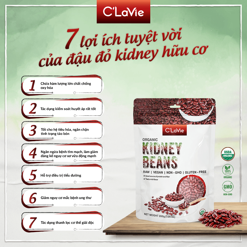 Đậu đỏ hữu cơ thuần chủng không biến đổi gen C'LaVie 200g