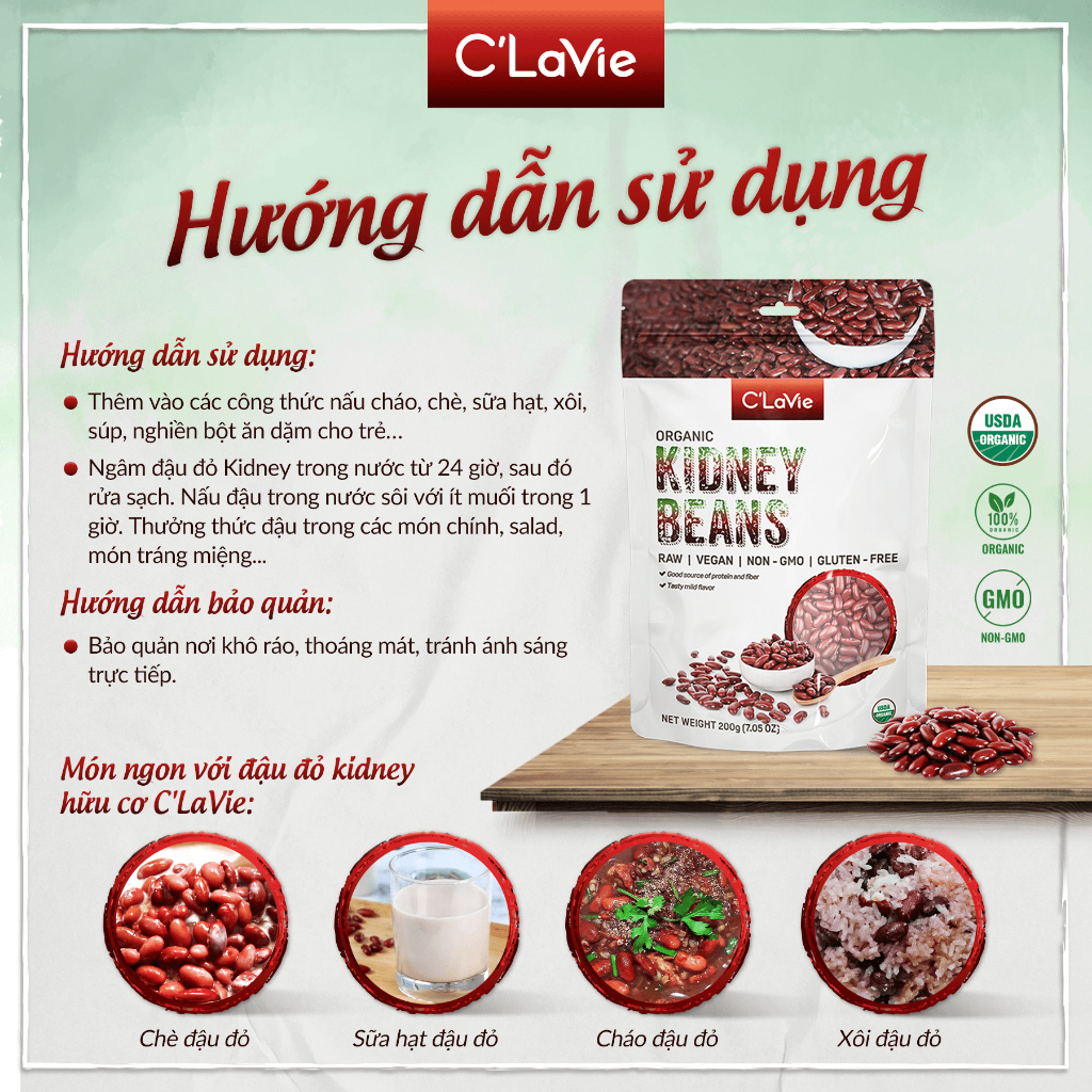 Đậu đỏ hữu cơ thuần chủng không biến đổi gen C'LaVie 200g