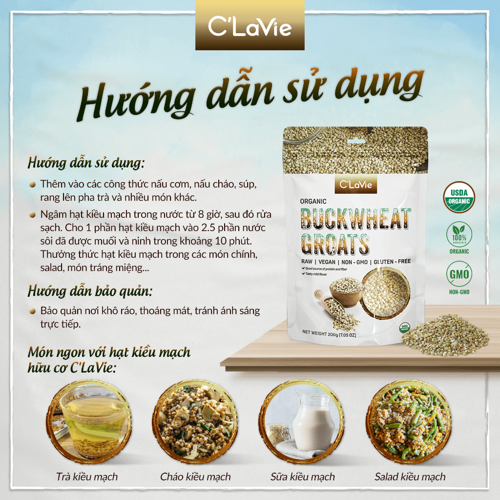 Hạt kiều mạch nguyên hạt hữu cơ C'LaVie 200g