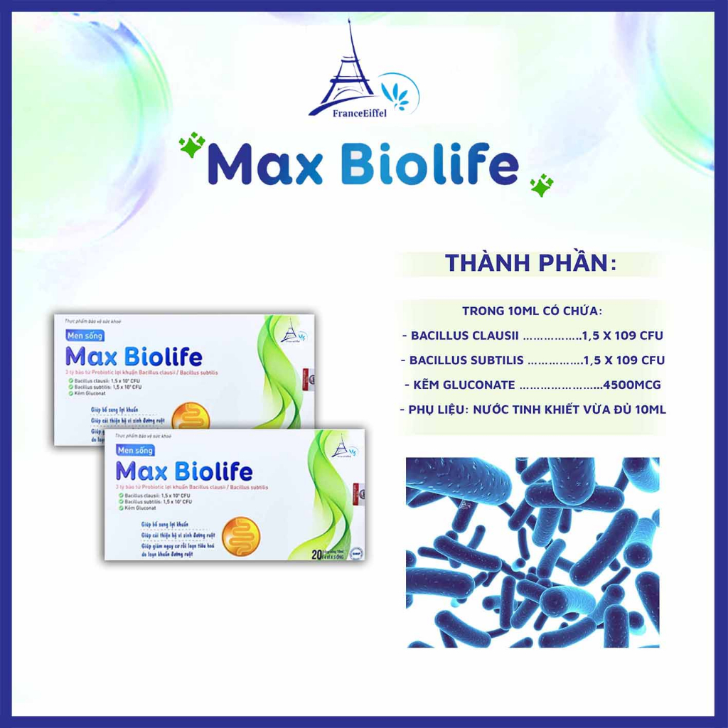 Ống Men Sống Lợi Khuẩn Max Biolife Hỗ Trợ Tiêu Hóa - FranceEiffel Hộp 20 ống