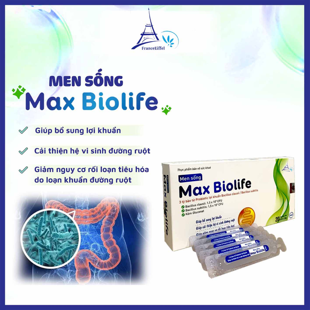 Ống Men Sống Lợi Khuẩn Max Biolife Hỗ Trợ Tiêu Hóa - FranceEiffel Hộp 20 ống