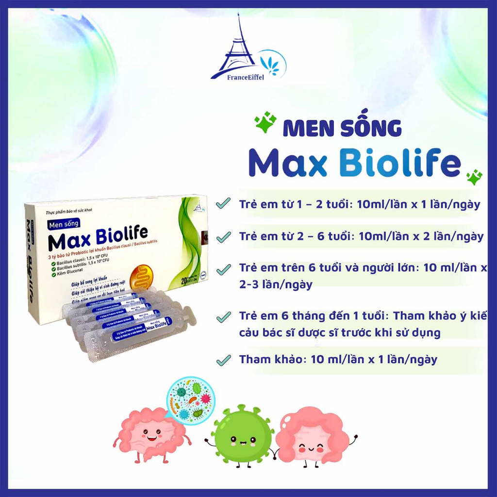 Ống Men Sống Lợi Khuẩn Max Biolife Hỗ Trợ Tiêu Hóa - FranceEiffel Hộp 20 ống