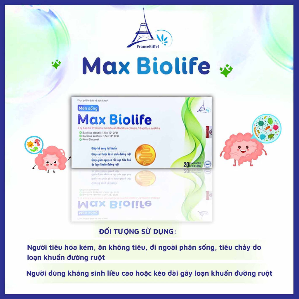 Ống Men Sống Lợi Khuẩn Max Biolife Hỗ Trợ Tiêu Hóa - FranceEiffel Hộp 20 ống