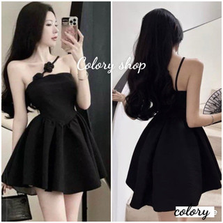 Đầm cúp ngực dây vai bông hồng, đầm chữ a dáng xòe hàng thiết kế - Colory Shop