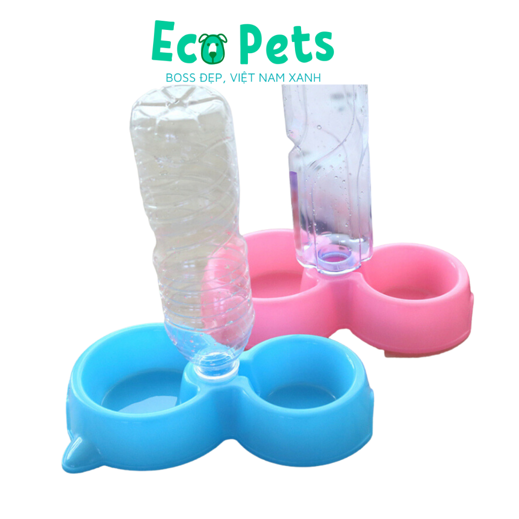 Bát ăn nhựa đôi ECOPETS phụ kiện ăn uống cao cấp cho chó mèo tiện lợi dễ dàng sử dụng