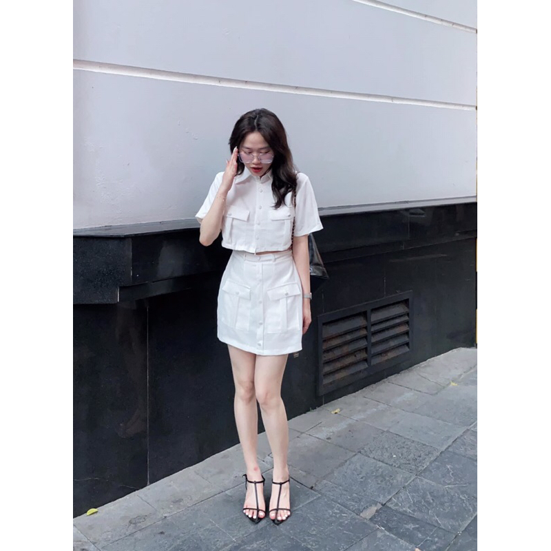 Set Áo Sơ Mi Croptop + Chân Váy