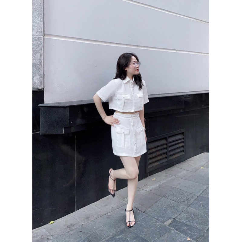 Set Áo Sơ Mi Croptop + Chân Váy