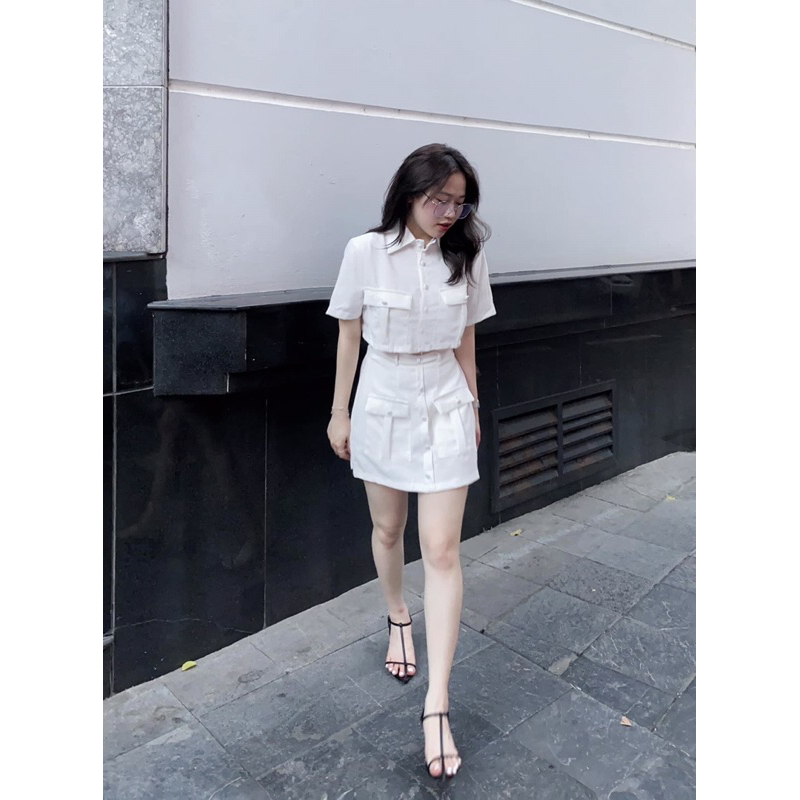 Set Áo Sơ Mi Croptop + Chân Váy