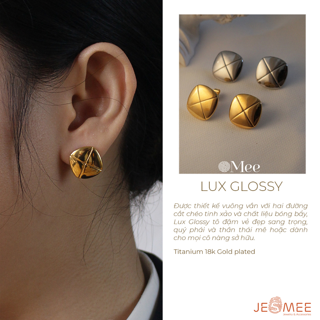 Khuyên tai tròn Lux Glossy JESMEE trơn bản dày chốt gài chắc chắn E6596
