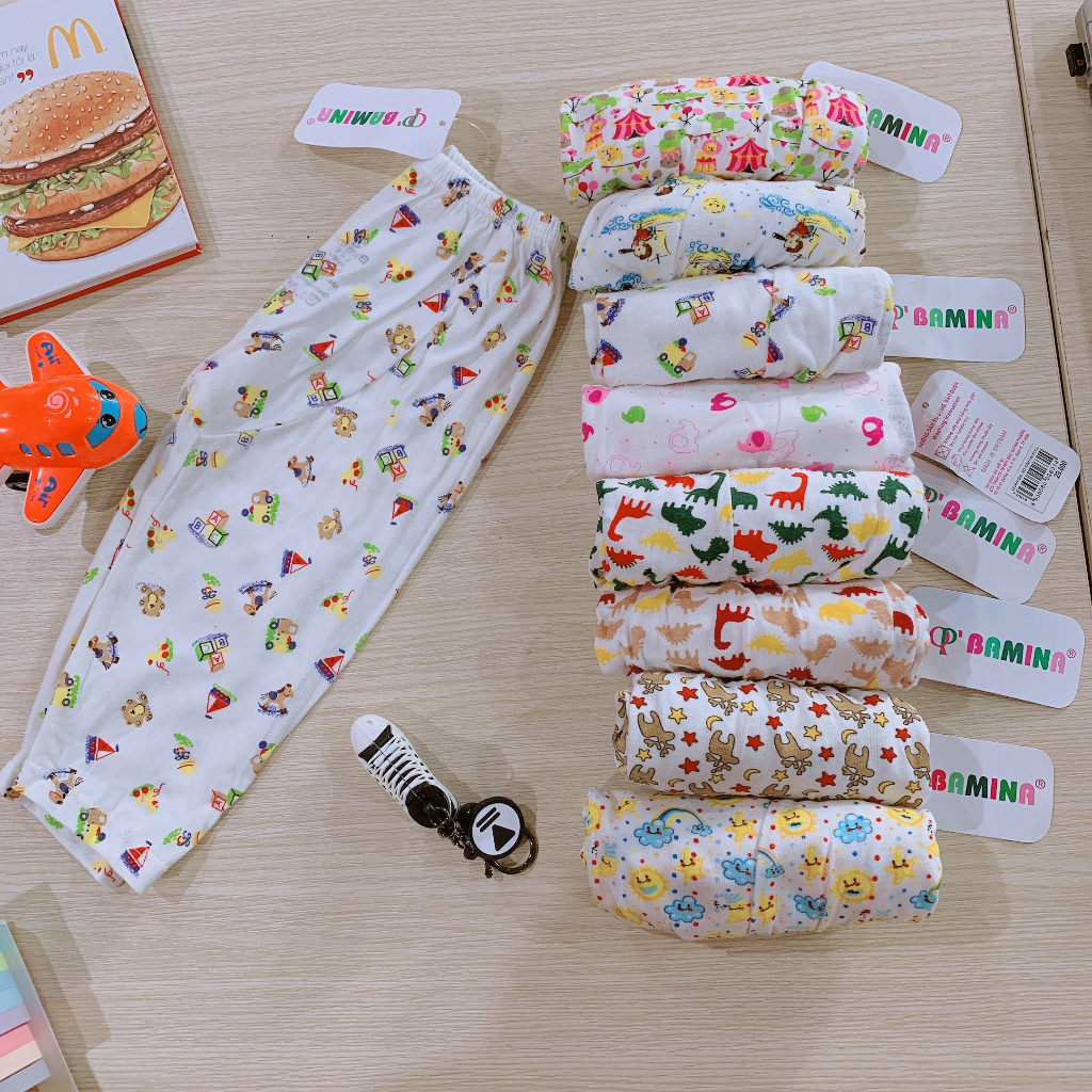 Quần dài chất cotton cho bé trai bé gái, quần in họa tiết size từ 3-11kg