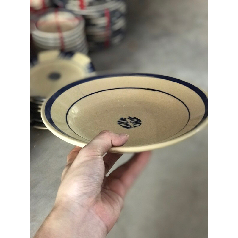 Chén cơm + dĩa lót chỉ xanh hàng mộc thường