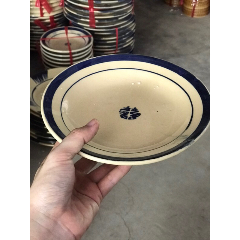 Chén cơm + dĩa lót chỉ xanh hàng mộc thường