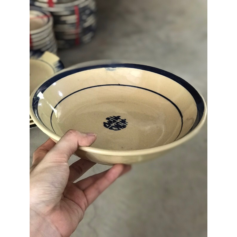 Chén cơm + dĩa lót chỉ xanh hàng mộc thường