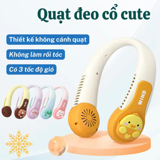 Quạt đeo cổ mini WIND siêu mát không cánh hình thú siêu cute, Quạt mini sạc tích điện USB điện dung lượng pin lớn