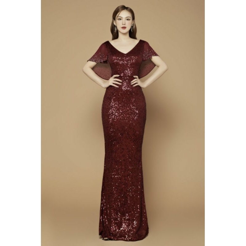 Đầm dạ hội dự tiệc kim sa tay loa - Mua váy dạ hội dáng dài sang chảnh