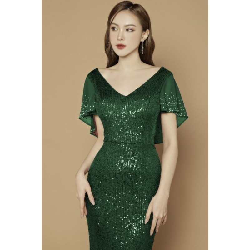 Đầm dạ hội dự tiệc kim sa tay loa - Mua váy dạ hội dáng dài sang chảnh