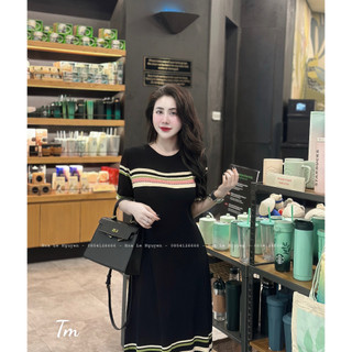 Váy len mtg phối kẻ xanh hồng Hàng QC freesize